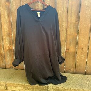 H&M Women’s Black Satin V Neck Long Sleeve Babydoll Mini Dress Size Medium